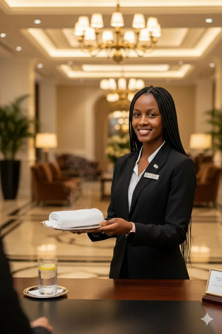 Hospitality staff member ready for service